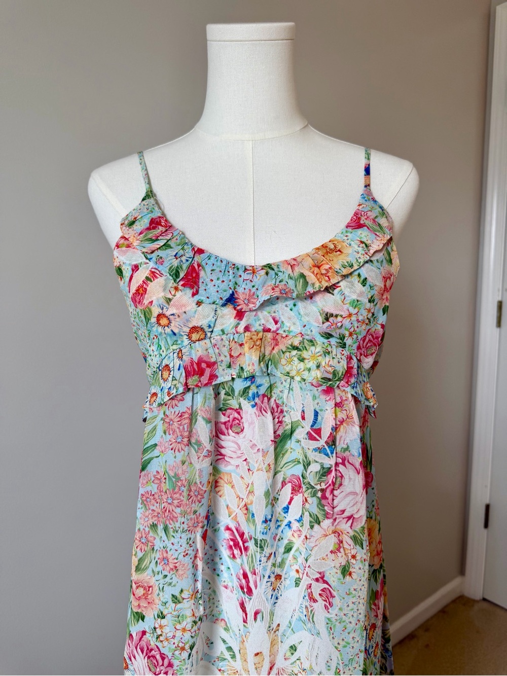 NWT FARM Rio Multicolor Rendeira Ruffled Sleeveless Maxi Dress - Picture 4 of 13